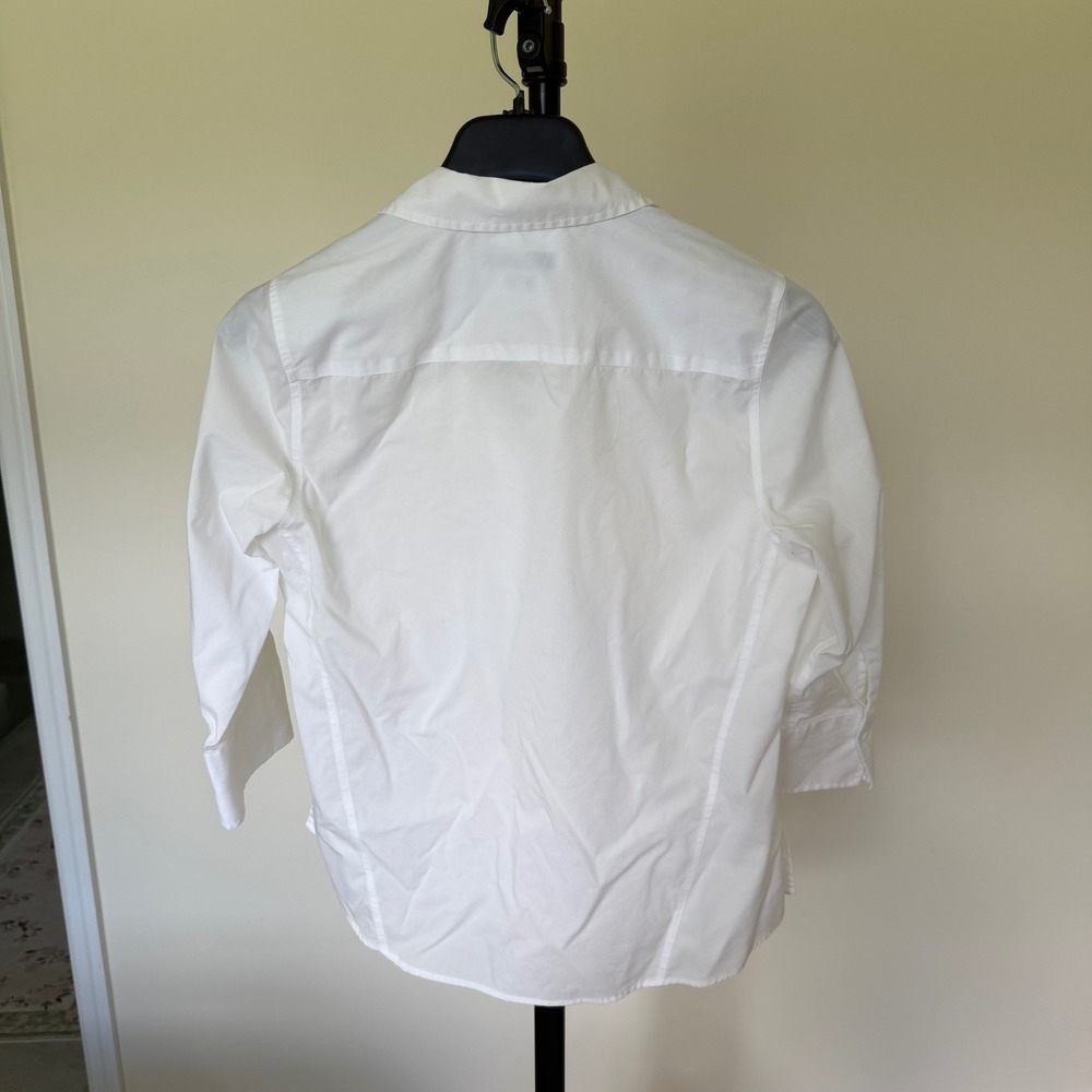 Foxcroft NYC Women White Non Iron Stretch 3/4 Sleeve Button Down Shirt Sz M - Picture 3 of 11